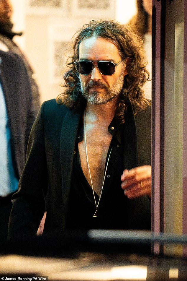 It comes as Brand is reportedly being sued over allegations of sex abuse in the first ever known lawsuit brought against him in the UK. Pictured: Leaving the Troubabour Wembley Park theatre in north-west London in 2023