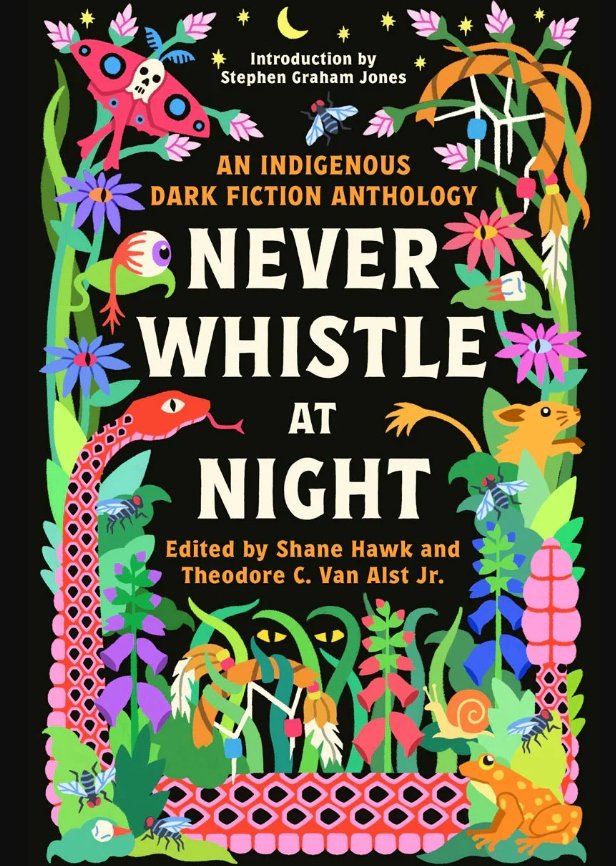 colorful cover of horror anthology book never whistle at night