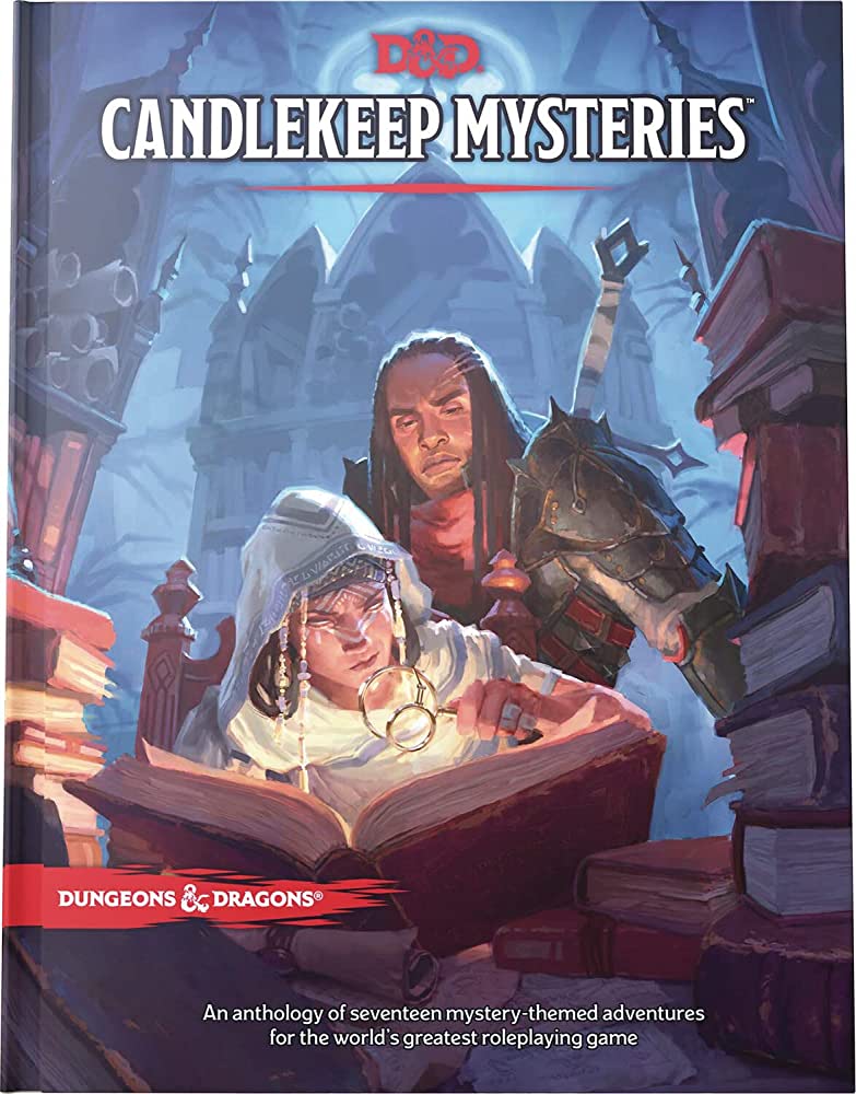 The cover to the DnD adventure anthology Candlekeep Mysteries from Wizards of the Coast.