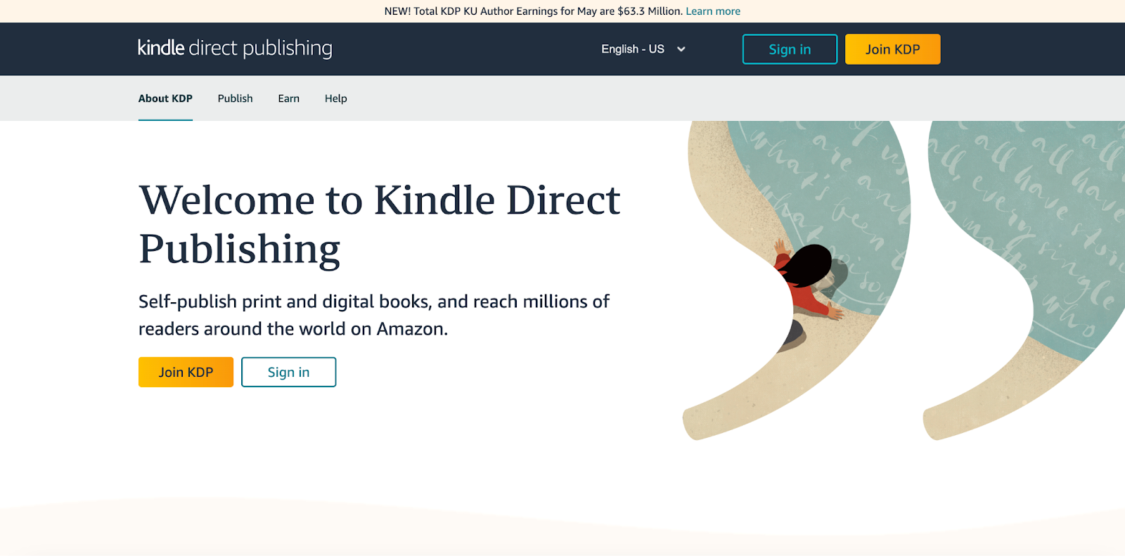 Homepage for Kindle Direct Publishing.