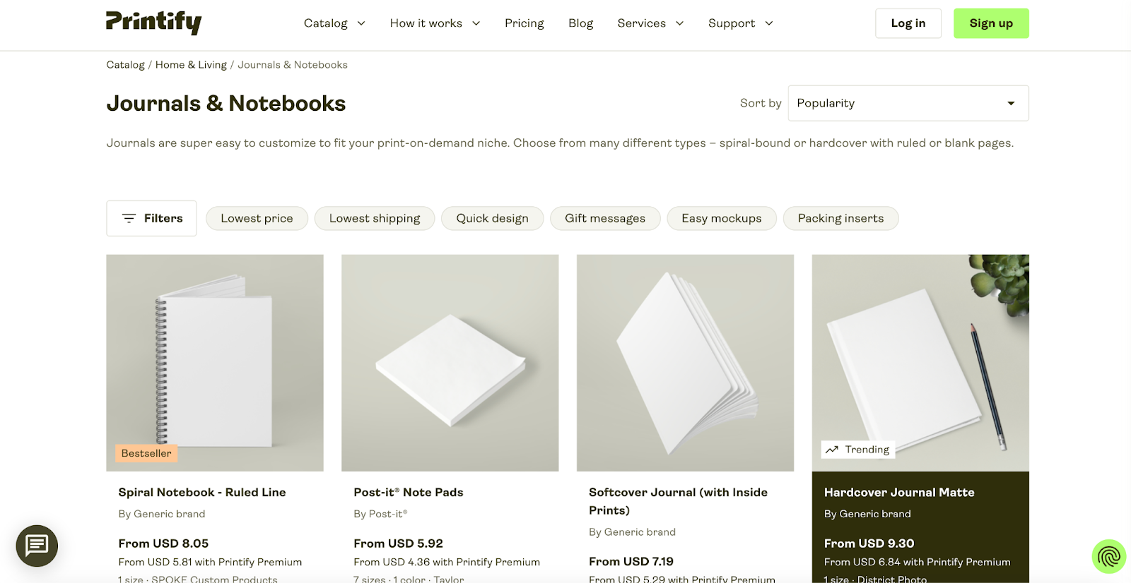 Printify prints a variety of journals and notebooks on demand.
