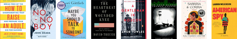 Row of eight book covers