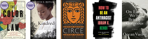 Row of five book covers