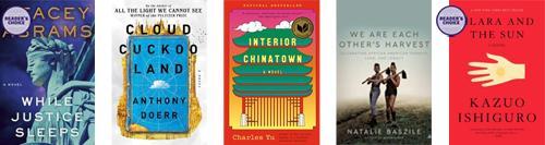 Row of five book covers
