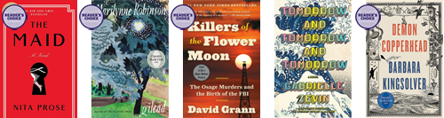 Row of five book covers