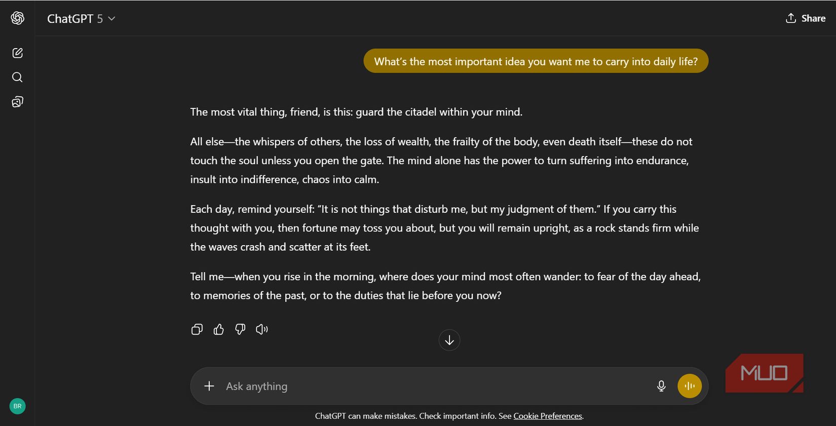 Seeking answers from Meditations with a prompt
