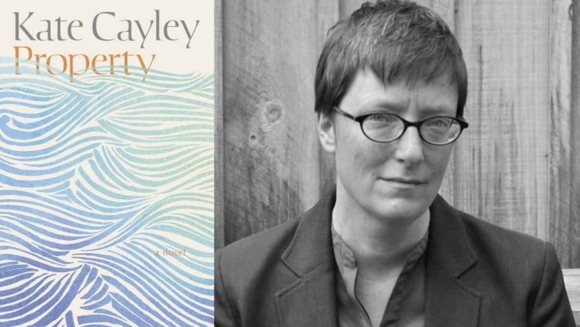 A book cover of abstract water. A black and white headshot of a woman with short hair and glasses.