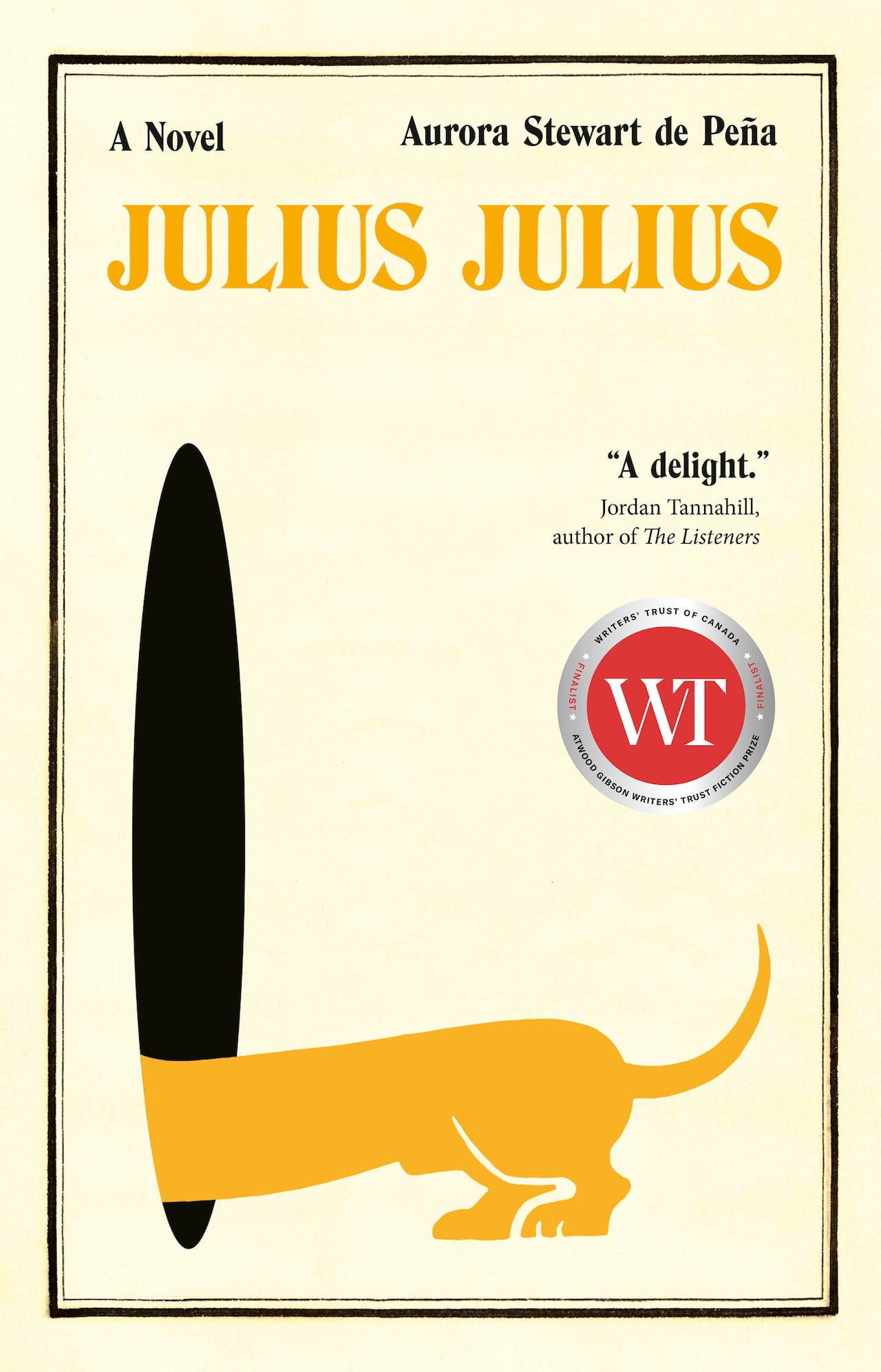 A book cover of a yellow wiener dog headfirst in a black hole.
